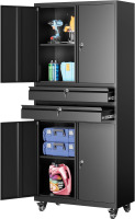 Sisesol Metal Storage Cabinet with Wheels and Drawers,Rolling Garage Storage Cabinet with Locking Doors and Adjustable Shelves,73" Mobile Tall Large Metal Tool Cabinet New in Box $399