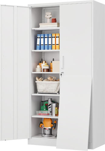 Siesol Wide & Deep Metal Storage Cabinet with 2 Doors and 5 Adjustable Shelves,White Locking Metal Cabinet,Large Garage Storage Cabinets,Lockable Tall Pantry Cabinet New in Box $299