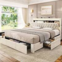 Siesol Full SIze Upholstered LED Headboard in Beige New $599