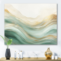 Mercer41 Gold And Green Soft Wave Fusion I - Abstract Shapes Large Wall Art- 36" x 48" New In Box $299