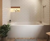 Wyndham Collection Grayley 60 in. L x 32 in. W Acrylic Right Hand Drain Rectangular Alcove Bathtub in White with Brushed Nickel Trim New in Box $799