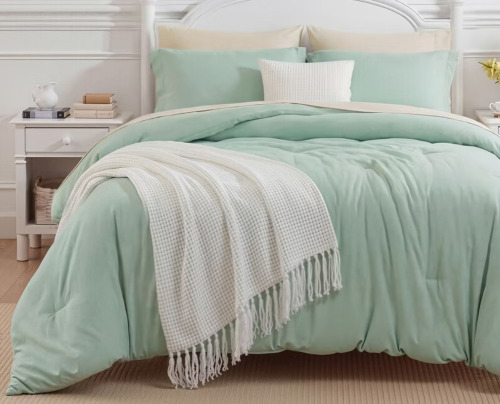 Bedsure 7 Pieces Boho Contrasting Design Bedding Comforter Set Queen Size -Sage New In Box $299