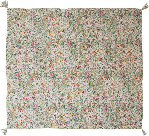 Creative Co-Op 60" L x 50" W Quilted Cotton Throw with Floral Pattern, Kantha Stitch and Tassels New In Box $199