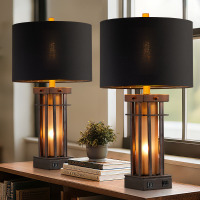 17 Stories 25" Jacolbi Table Lamp set With Dual USB Ports And Night Light (set of 2) New In Box $299