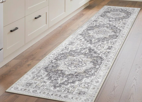 Bungalow Rose 2' x 10' Oriental Paint Distressing Gray Machine Washable Non Slip Indoor Runner Rug $199