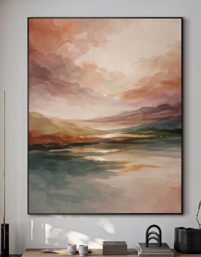 SIGNLEADER Extra Large Wall Art Fabric Print - Soft Pastel Sunset Landscape with Reflective River for Bedroom - "Frame Assembly Required (Unfinished Frame)", 36" x 36" $299
