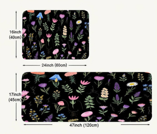 East Urban Home Dark Floral Botanical, Kitchen Mats Set of 2 $99