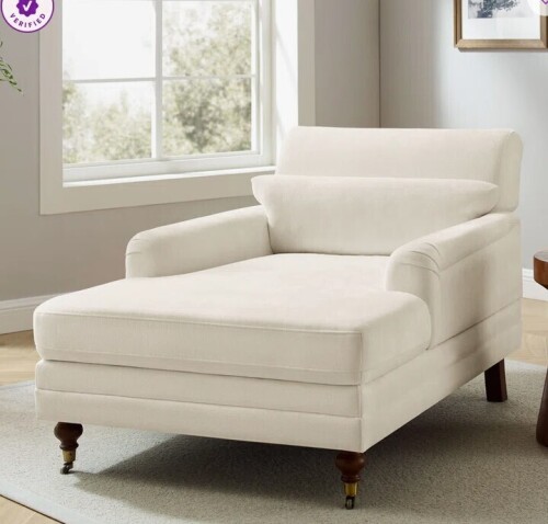 Charlton Home Erbes 37.01" W Chenille Upholstered Solid Wood Chaise Lounge in Beige New In Box $699