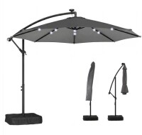 Outsunny 10 ft Cantilever Patio Umbrella with Light, Weight, Offset Hanging Outdoor Umbrella with Protective Cover, Dark Gray New in Box $299