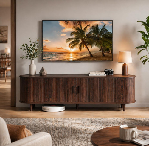 MXV 58" Mid-Century Modern TV Stand with Sliding Doors, TV Consoles with Power Outlet, Fluted Entertainment Center with Adjustable Shelves for Living Room Similar to Picture $299