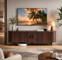 MXV 58" Mid-Century Modern TV Stand with Sliding Doors, TV Consoles with Power Outlet, Fluted Entertainment Center with Adjustable Shelves for Living Room Similar to Picture $299