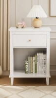 Winston Porter 26.77 Inch Wooden Nightstand with One Drawer and One Shelf for Kids and Adults, White with Golden Handle New In Box $299