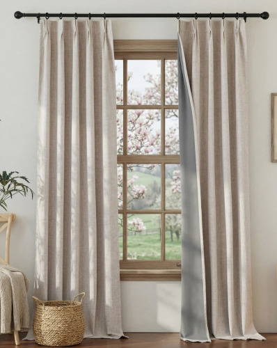 Latitude Run&reg; 100% Blackout Linen Curtains for Bedroom, Pinch Pleated Rustic Linen Weave Window Treatments Thermal Insulated Drapes Sound Reducing for Living Room/Playroom, 2 Panels, 66" x 84"/Latitude Run&reg; 100% Blackout Linen Curtains for Bedroom, Pinch 