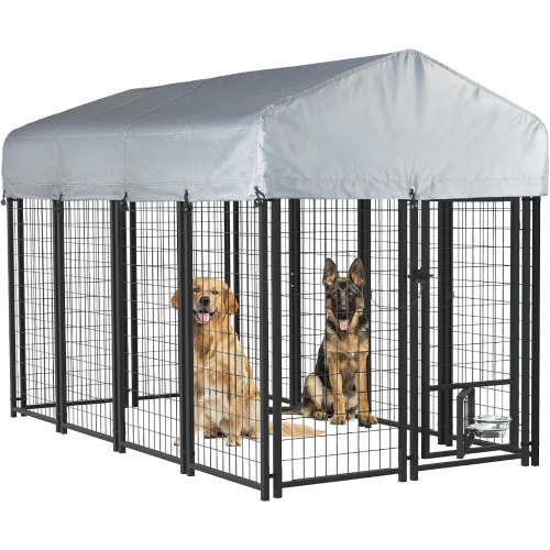 LEMBERI 8' x 4' x 4' Outside Dog Kennel with Roof for Large Dogs, Heavy Duty Welded Wire Steel Dog Playpen Fence with Secure Lock, Pet Pen with UV-Resistant Waterproof Cover (93.1''L x 50.4''W x 56.6''H), New in Box $299