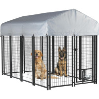 LEMBERI 8' x 4' x 4' Outside Dog Kennel with Roof for Large Dogs, Heavy Duty Welded Wire Steel Dog Playpen Fence with Secure Lock, Pet Pen with UV-Resistant Waterproof Cover (93.1''L x 50.4''W x 56.6''H), New in Box $299