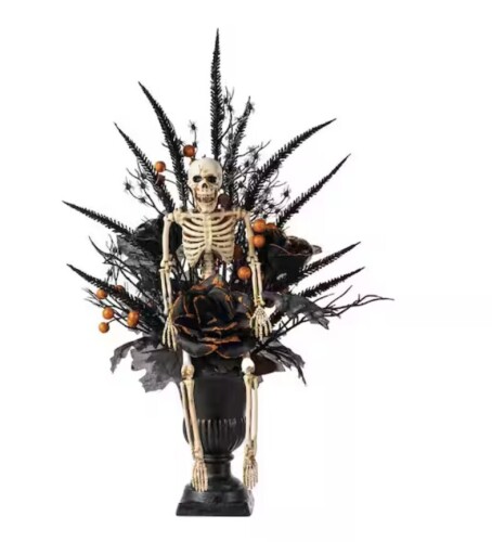 Glitzhome 22 in. H Halloween Black Rose, Skeleton and Berry Urn Table Tree New In Box $89