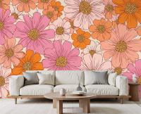 Red Barrel Studio&reg; Peel and Stick Wallpaper retro texture vintage 70s 60s pink orange Wall Murals 69"H x 96"W Removable PVC Wall Paper Self-Adhesive Wall Paintings Art Decor for Bedroom Living Room / Red Barrel Studio&reg; Peel and Stick Wallpaper Luxury seam