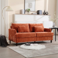 Latitude Run Mid Century Modern 2-Seat Upholstered Fabric Loveseat Sofa, Brown Wood Feet, Orange Chenille, New in Box $999