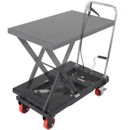 VEVOR Hydraulic Lift Table Cart, 500lbs Capacity 28.5" Lifting Height, Manual Single Scissor Lift Table with 4 Wheels, Hydraulic Scissor Cart for Material Handling, Black, New Floor Model On Working $399