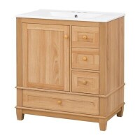 LOVMOR Freestanding Wood Color 30" Single Sink Bathroom Vanity with White Ceramic Sink Top Needs Assembly Soft Close, New in Box $599