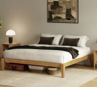 George Oliver Carruthers Standard King Bed Frame - Solid Wood Platform Bed - Japanese Joinery Bed Frame - Wood Slat Support - No Box Spring Needed - Easy Assembly - Minimalist & Modern Style (Light Oak, King) New in Box $999