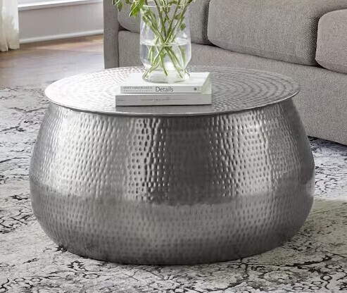 Home Decorators Collection Calluna 30 in. Silver Medium Round Metal Coffee Table with Lift Top Storage New in Box $599