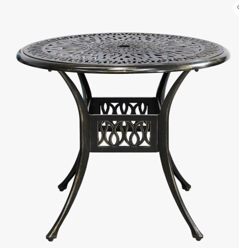 Bloomsbury Market Round Outdoor Dining Table With Umbrella Hole , 35.4'' in. W 35.4'' in. D New in Box $499