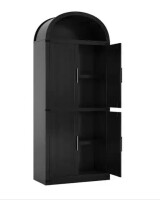 Garvee 72'' Tall Arched Bookcase with Doors 4 Tier Display Bookshelf - black-wooden door New in Box $499