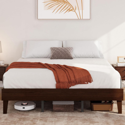 Yaheetech King Bed Frame Natural Solid Wood Platform Bed with Wooden Slats Support, 12-inch Underbed Space for Storage, Noise-Free Design, Easy Assembly, Dark Walnut Finish New in Box $699