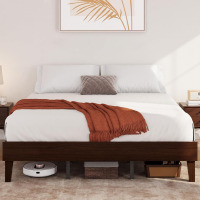 Yaheetech King Bed Frame Natural Solid Wood Platform Bed with Wooden Slats Support, 12-inch Underbed Space for Storage, Noise-Free Design, Easy Assembly, Dark Walnut Finish New in Box $699