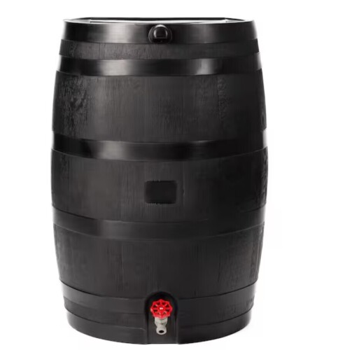 RTS Home Accents 50 Gal. Rain Barrel in Black with Plastic Spigot New In Box $199