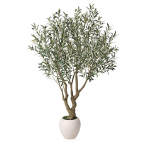 Birch Lane Adcock 7 ft. Artificial Olive Tree In Decorative White Pot, Dense Silk Leaves With Realistic Fruits, UV Resistant Faux Floor Plant For Modern Farmhouse Home Office Decor New In Box $299