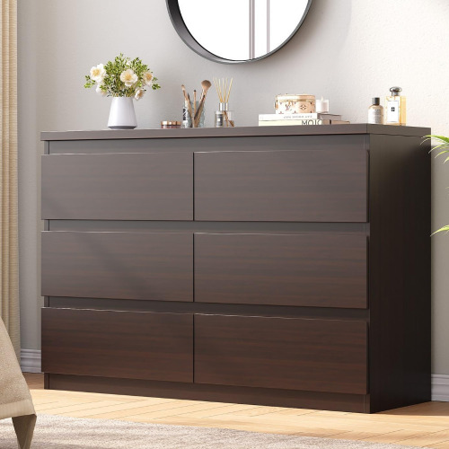 Jocoevol Modern 6 Drawer Dresser Brown Dresser for Bedroom, Simply Chest of Drawers, Wood Storage Dresser with Deep Drawers for Living Room Hallway Entryway, Brown New Open Box $299