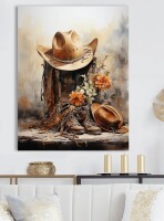 Red Barrel Studio&reg; Yerly Minimalism Cowboy Hat And Boot II - Cowboys Wall Art, 40" H x 30" W x 1.5" D $199