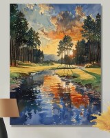 Millwood Pines Green Orange Autumn Golf Haven Country Club II - Country Clubs Wall Decor, 24" x 36" New In Box $199