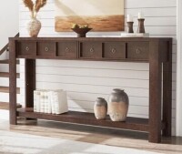 Loon Peak 59 in Long Console Table, Wooden Entryway Table with 2 Drawers & Open Storage Shelf, Sofa Table Behind Couch New in Box $399