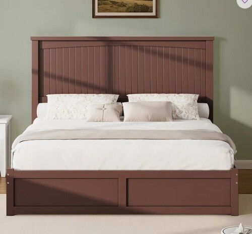 Lark Manor Full Size Adainville 50"H Modern Full Size Solid Wood Bed with 2 Storage Drawers, Espresso New in Box $499