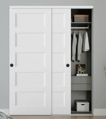Jubest 60"X80" Flat 5-Panel Smooth White Primed Molded Sliding Closet Doors With Installation Hardware Kit and Matte Black Finger Pull New Shelf Pull $499