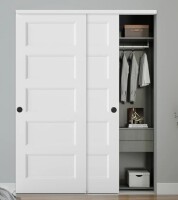 Jubest 60"X80" Flat 5-Panel Smooth White Primed Molded Sliding Closet Doors With Installation Hardware Kit and Matte Black Finger Pull New Shelf Pull $499