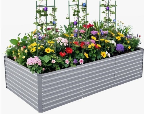 Arlmont & Co Kymari Galvanized Raised Garden Bed, Plant Supports Offered, 8' x 4' x 2' New in Box $299