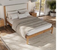 Ebern Designs Ardin King Solid Wood Bed Frame With Cream Boucle Upholstered Headboard New Open Box $1499