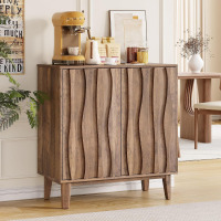 Maupvit Fluted Buffet Cabinet with Storage, 31.5" Sideboard Cabinet with Adjustable Shelf & 2 Doors, 3D Ripple Pattern Doors and Curved Edges, Coffee Bar Station Table $299