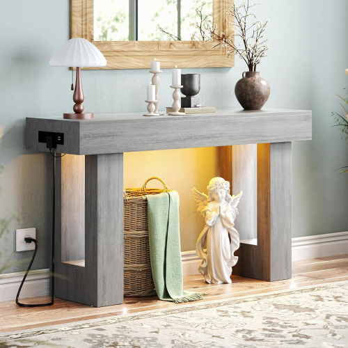 Unikito 47" Entryway Table with Socket and Sensor Light, Narrow Console Table with Storage Behind Couch, Farmhouse Entry Way Tables with Open Storage New Shelf Pull $299