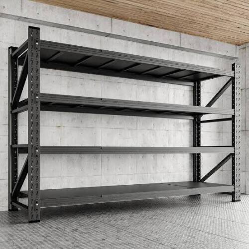 Miezab 4-Tier Metal Garage Storage Shelves, 24 in. D x 71.25 in. W x 70 in. H, Black Steel Heavy Duty Storage Rack New in Box $399