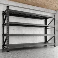 Miezab 4-Tier Metal Garage Storage Shelves, 24 in. D x 71.25 in. W x 70 in. H, Black Steel Heavy Duty Storage Rack New in Box $399