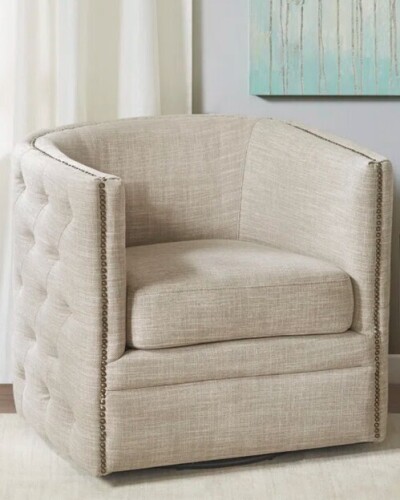 Greyleigh Arazia 360-Degree Swivel Barrel Chair with Tufting and Nail Heads New in Box $699