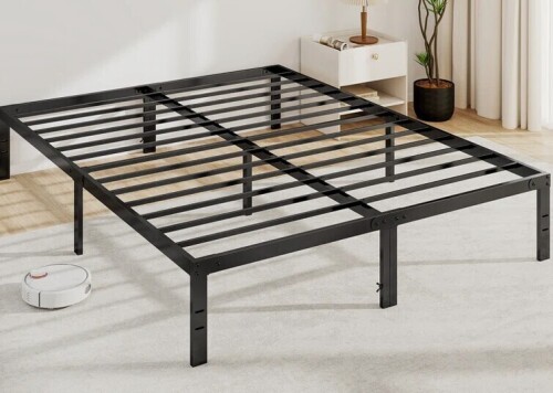 Alwyn Home Lutherville Queen 14'' Black Metal Platform Bed Frame With Steel Slat Support, No Box Spring Needed in Box $399