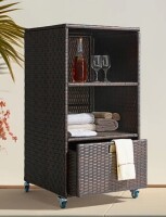 Patio Novagarden Outdoor Pool Towel Storage Cabinet Organizer Pool Towel Valet Rack with Storage Shelves & Drawer Patio Wicker Pool Towel Holder with Rolling Wheels Poolside Towel Caddy w/Cover for Hot Tub Spa Brown New in Box $299