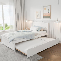 TOLEAD Daybed with Trundle, Twin Size Pull Out Bed, Solid Wood Extendable Day with Trundle Bed Twin, Include Slat Support (White, Trundle) New in Box $399