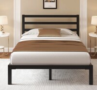 Ebern Designs Queen Elegant Metal Bed Frame with Classic Headboard, Under-Bed Storage, Easy Assembly, Black New Open Box $399